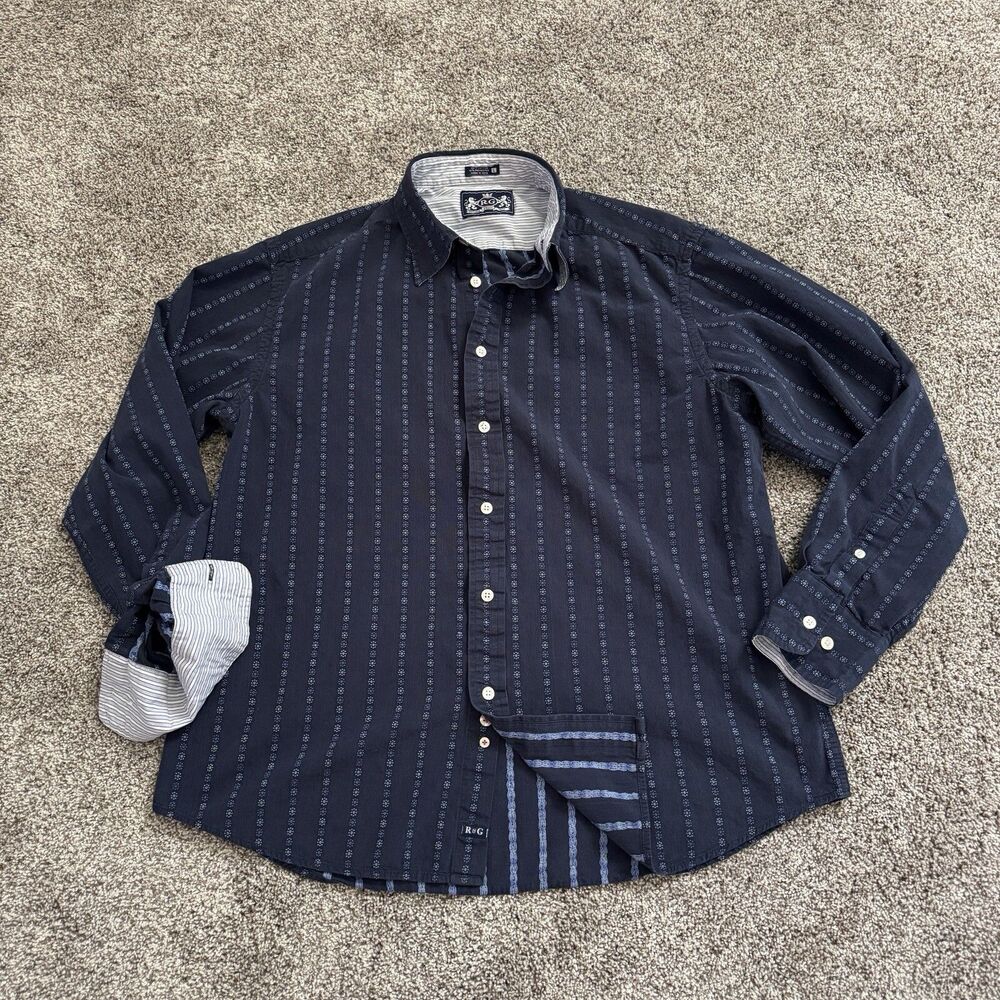 Robert Graham Blue Embroidered Long Sleeve Button Up Shirt Men's Size Large L